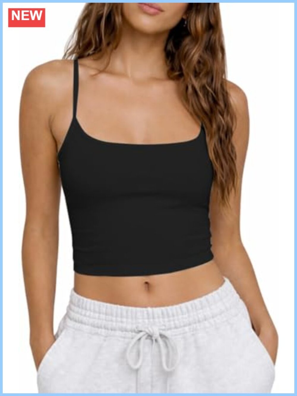 Women's Square Neck Crop Tank Top Built in Bra Adjustable Straps Camisole